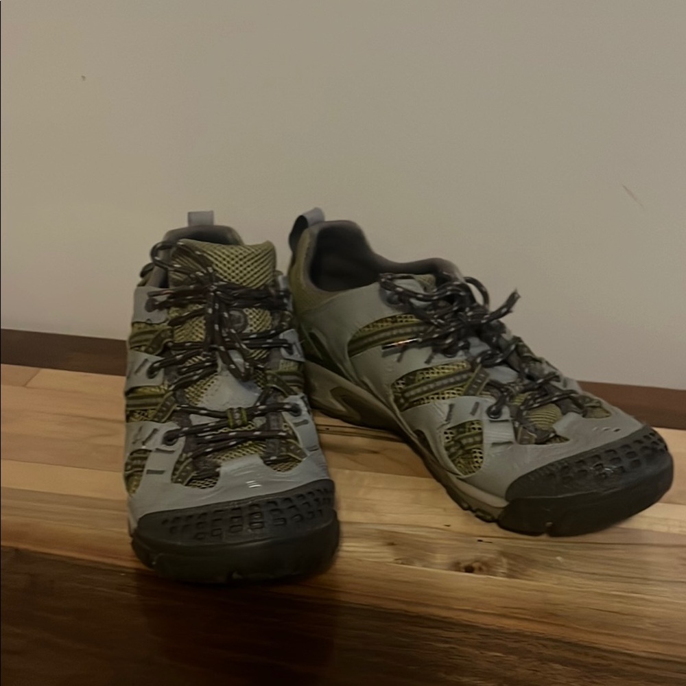 Merrill Gray and Olive Hiking Shoes with vibrams soles